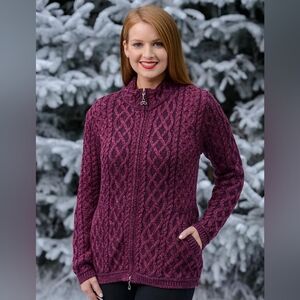 The Woollen Mills Irish Merino Wool Plated Cardigan With Celtic Full Zip